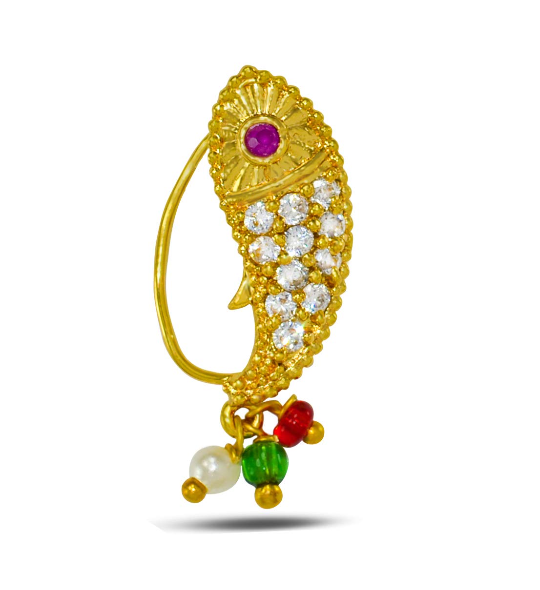 JEWELOPIA Maharashtrian Nath CZ Ruby Diamond Fish shape Besar Pressing Nathiya for Girls & Women (B08RXZHLR7) Amazon Price History, Amazon Price Tracker