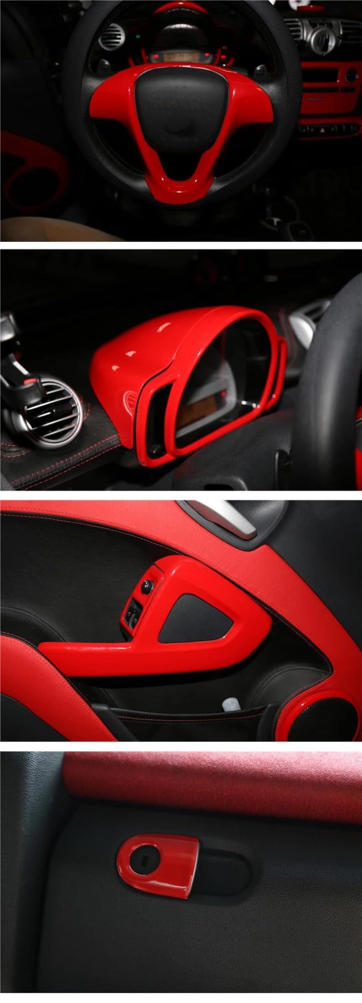 SKINII Interior Decorative per Mercedes per Smart per Fortwo 451 Adesivi Decorativi Protettivi Interni Rossi per Auto in Plastica ABS Auto Interterior Accessori(Center Console 3pcs 9)
