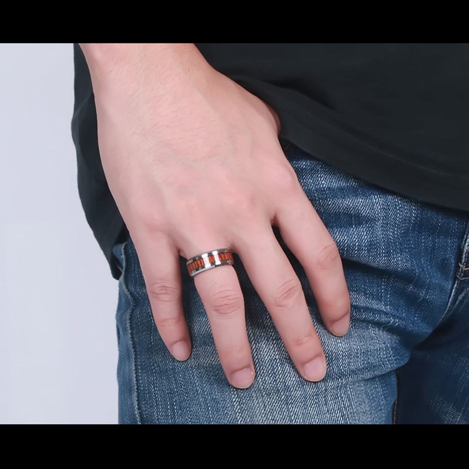 Anillo Matrimonio, Anillos Mujer Bisuteria Anillo de Banda de 8mm con Incrustaciones de Madera Carburo de Tungsteno