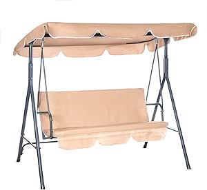 Dondolo Giardino 3 Posti Con Tetto Parasole | Acciaio E Tessuto Impermeabile | Per Terrazzo E Balcone - Foto 7