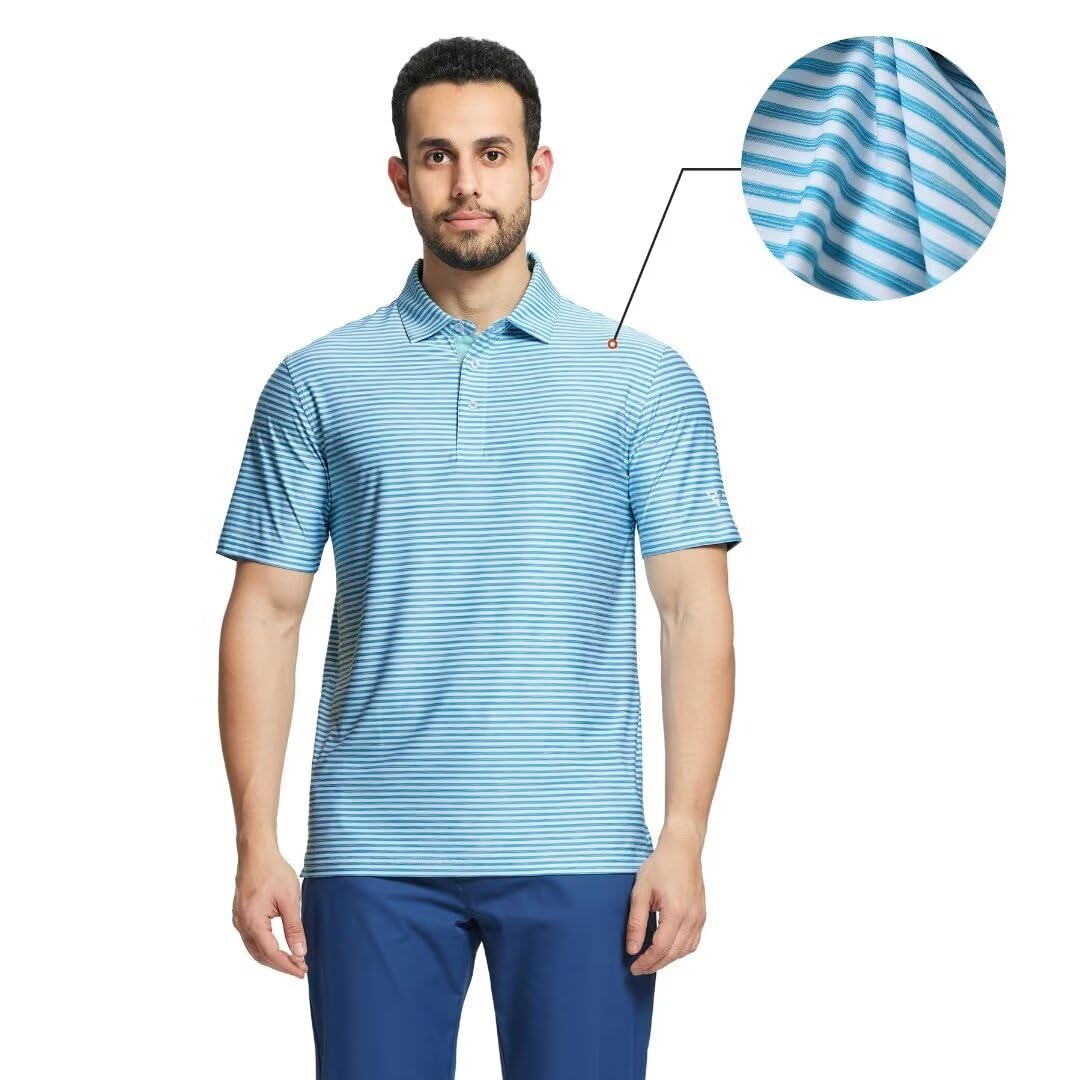 M MAELREG Polo da golf da uomo, a maniche corte, vestibilità asciutta, a righe, traspirante, con colletto, casual
