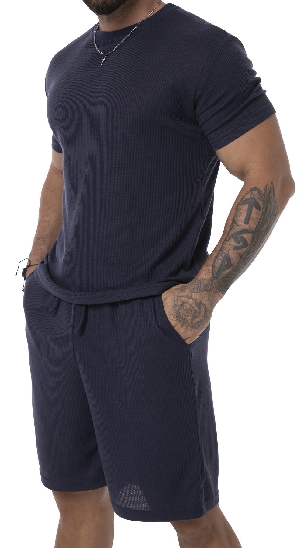 KUYIGO Pantaloncini estivi da uomo e camicia tuta 2 pezzi casual traspirante abito t-shirt allentato
