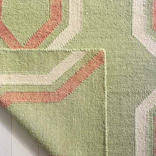 Safavieh Contemporary Indoor Flatweave Rectangle Area Rug, Dhurrie Collection, DHU559, in Green / Rust - Image 4