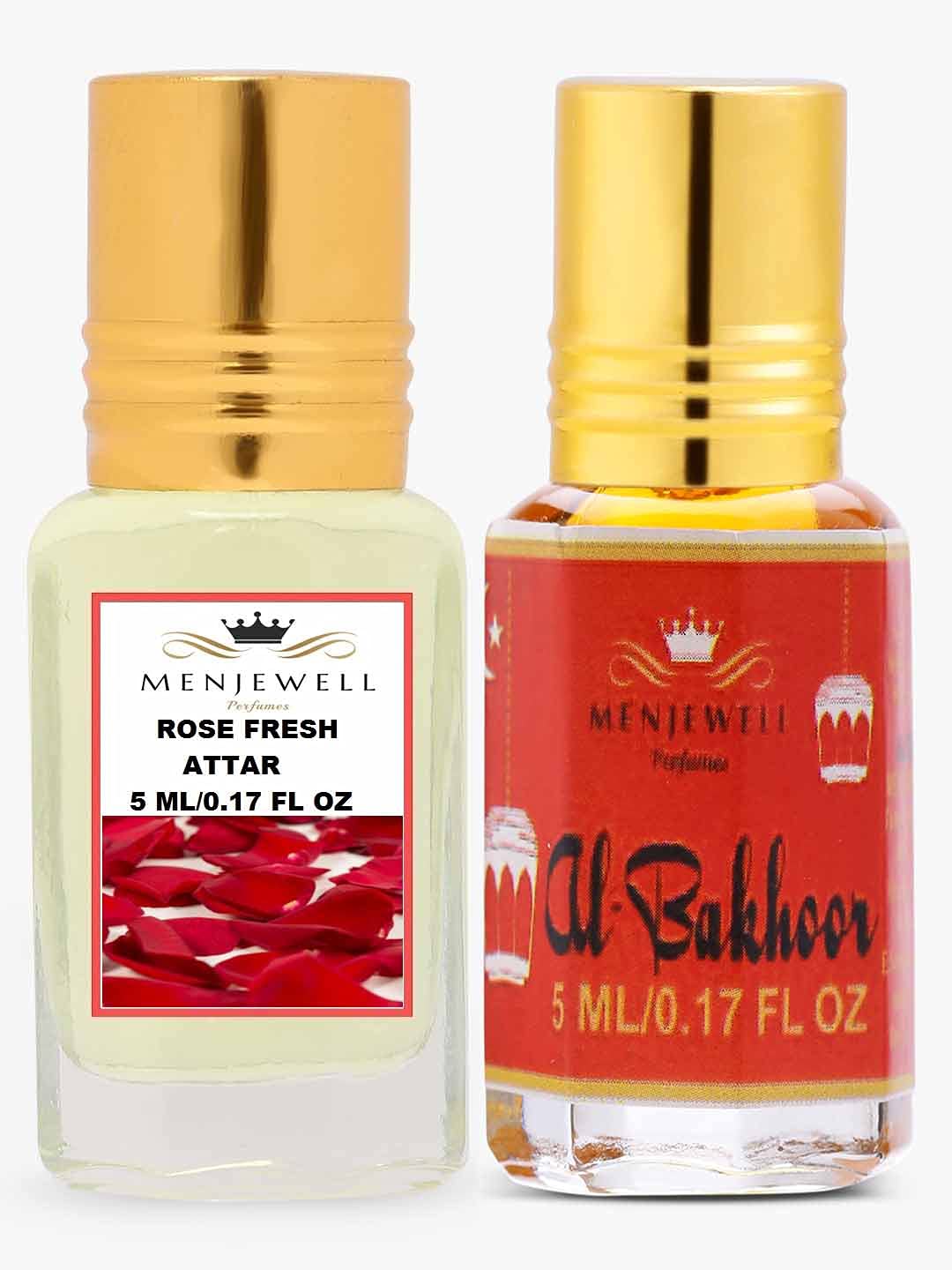 Menjewell Rose And Bakhoor Attar Combo For Men & Women (Pack Of 2) 5ml