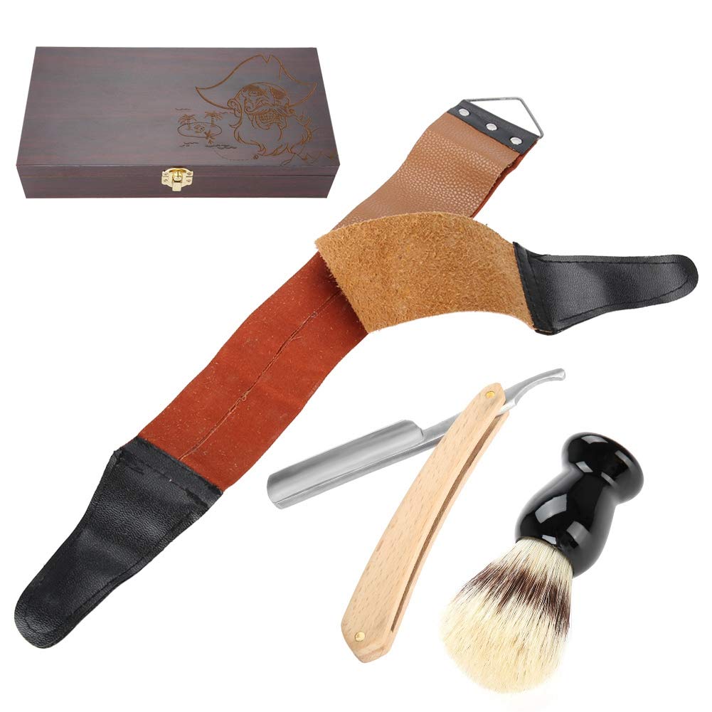 Kit de Rasage Traditionnel pour Hommes avec Brosse, Ceinture en Cuir et Boîte en Bois