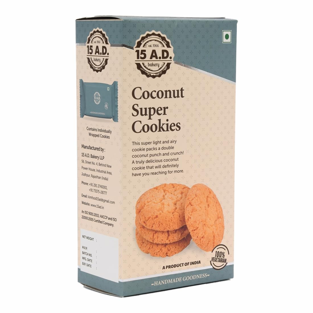 15 A.D. Bakery LLP Coconut Super Cookies 200g x 4 | Traditionally Crafted Hand Made Pure Vegetarian Cookies | Eggless, Pure Desi Ghee and High Fibre Cookies (800 gm) (B09SXVM1FQ) Amazon Price History, Amazon Price Tracker