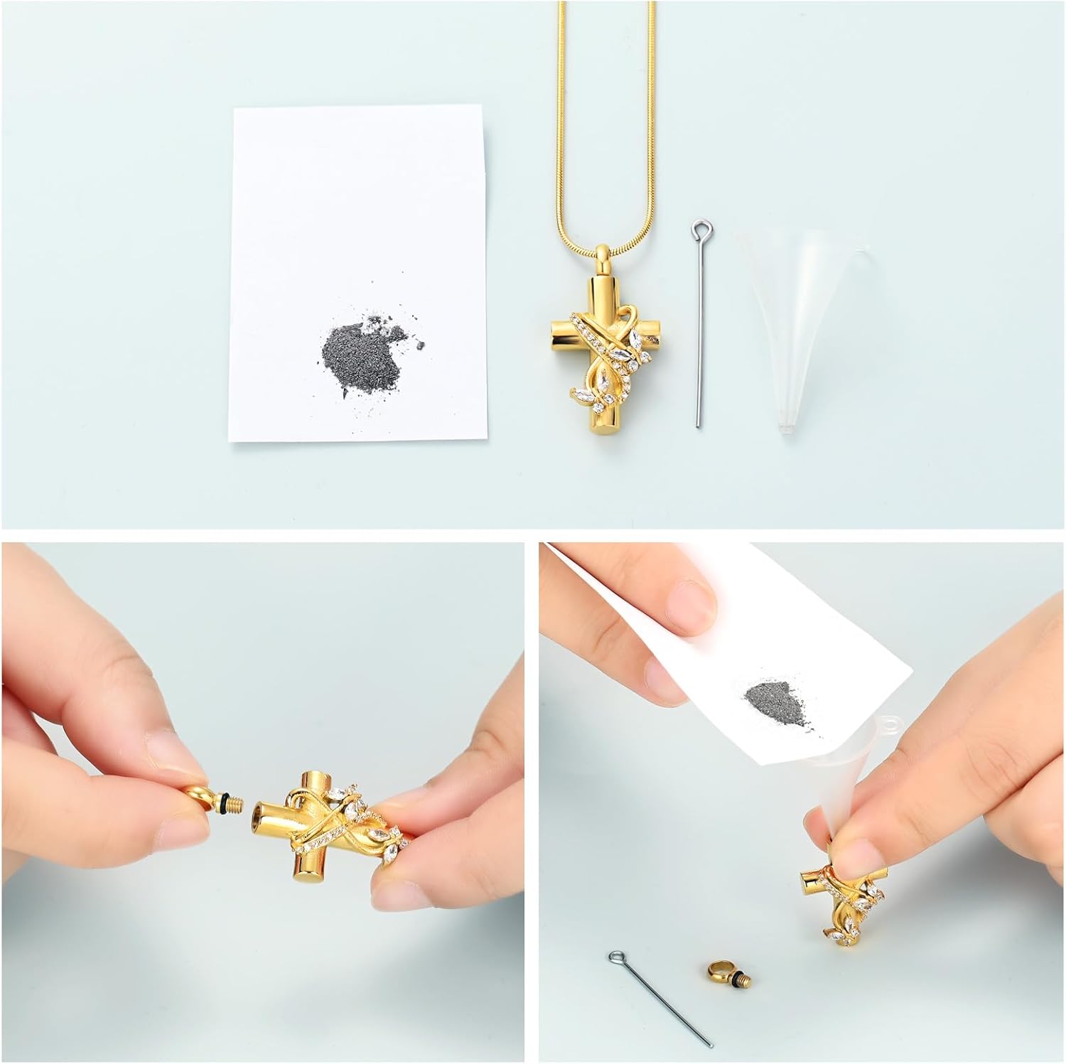 Imrsanl Butterfly Cross Urn Necklace for Ashes Men Women Cremation Jewelry Ashes Pendant for Human Memorial Ash Jewelry - Image 6