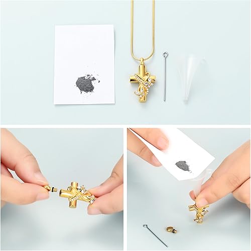 Miniatura 6 de Imrsanl Collar de urna de cruz de mariposa para cenizas, hombres y mujeres, joyería de cremación, colgante de cenizas para cenizas conmemorativas