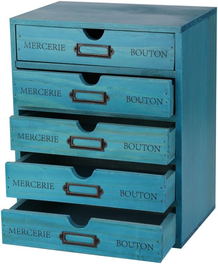 BoxSkivra Wooden Storage Box With 5 Drawers Apothecary