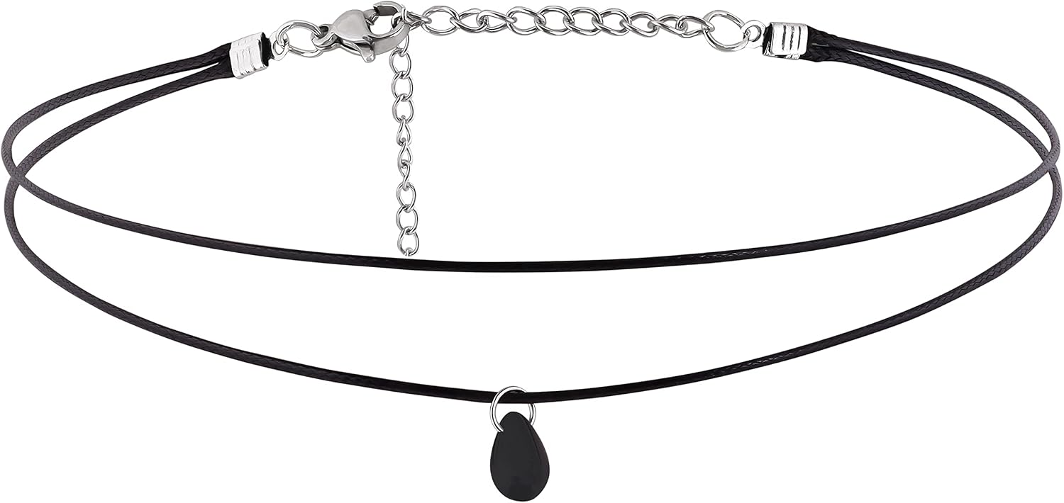 Sacina Layered Black Choker Necklace, Glass Teardrop Chocker, Gothic Black Choker, Boho Goth Necklace, Christmas Jewelry Gift for Women