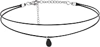 Sacina Layered Black Choker Necklace with Glass Teardrop - Gothic Boho Choker for Women, Versatile Hippie Jewelry Gift