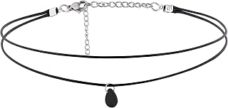 Sacina Layered Black Choker Necklace with Glass Teardrop - Gothic Boho Choker for Women, Versatile Hippie Jewelry Gift