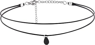 Sacina Layered Black Choker Necklace, Glass Teardrop Chocker, Gothic Black Choker, Boho Goth Necklace, Christmas Jewelry Gift for Women