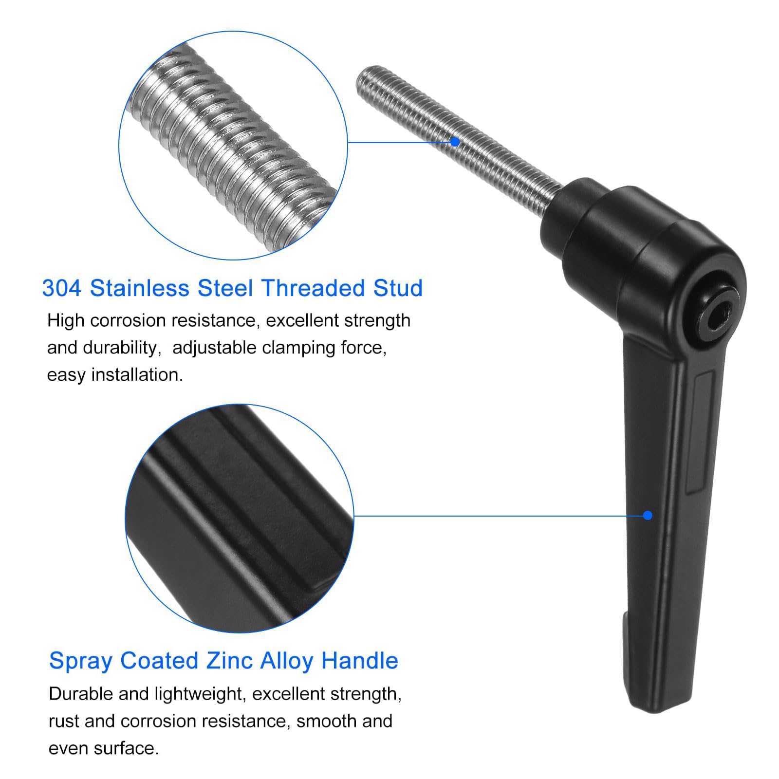 TA-VIGOR 2Pcs Adjustable Clamping Lever Handles, M5 x 40mm Locking Quick Release Push Button Ratchet Screw Knobs - Image 4