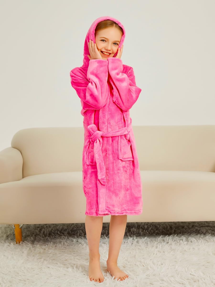 Boys Girls Bathrobes, Kids Hooded Bathrobes Plush Soft Flannel Robes Sleepwear Gift for Boys Girls