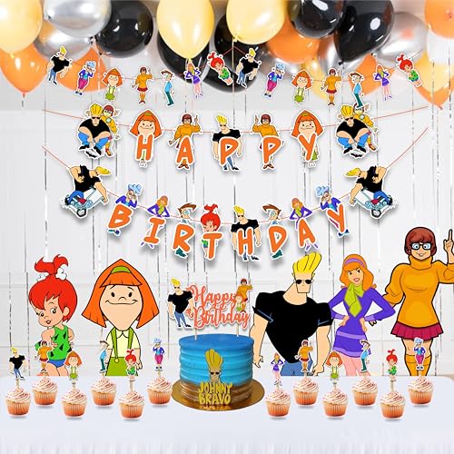 Johny Brvo Theme - Party Decorations, Retro Cartoon Inspired Birthday Decor, Funny Character Theme Party Supplies, Cake Topper & Cupcake Decoration Set, Bold Celebration Dessert Table Decor