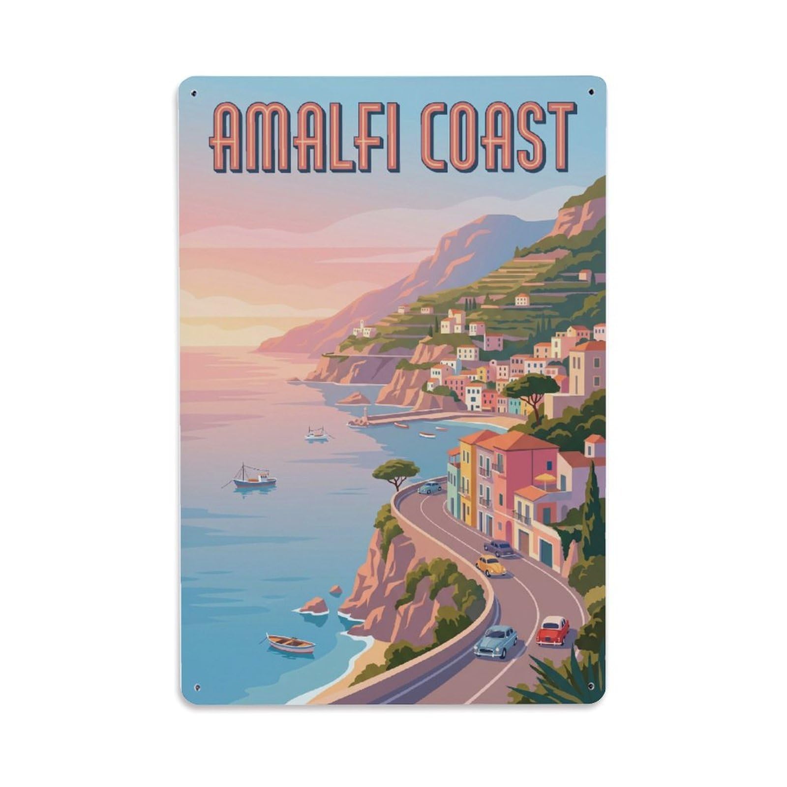 Vintage Travel Dawn Italy Coastal 1 Metal Tin Sign Plaque Wall Decor for Cafe, Club Bar, Office, Home Garden Metal Poster 8x12Inch