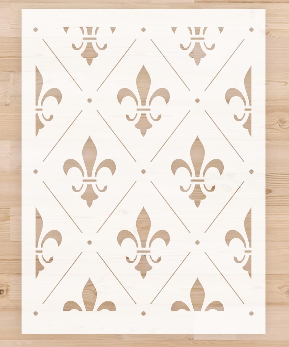 Fleur De Lis Wall Stencil for Painting, 12x 16 Inch Reusable Classic Paint Stencil Template for Painting Repeated Patterns on Walls, Floors, Furniture, Fabric