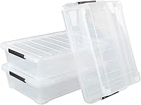 Vista 7 de Paquete de 3 cajas de almacenamiento de plástico para debajo de la cama, caja de almacenamiento apilable transparente de 40 cuartos de galón, caja