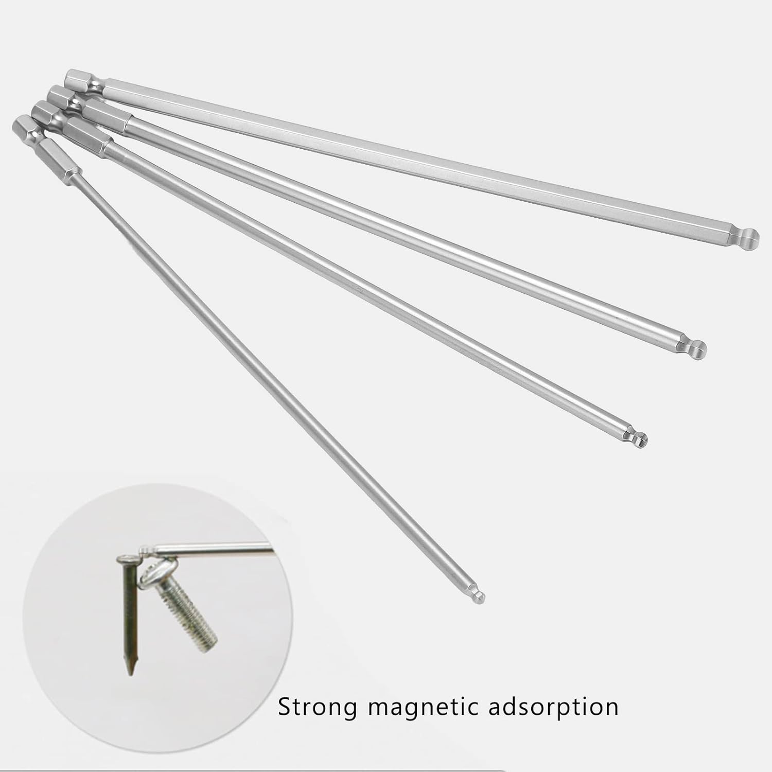 Ball End Hex Screwdriver Bit, 4pcs Hex Screwdriver Bit Set Steel Magnetic Metric Ball Head Hex Bits 1/4 Inch Hex Shank Hex Head Allen Wrench Screwdriver Bit Set(200mm)