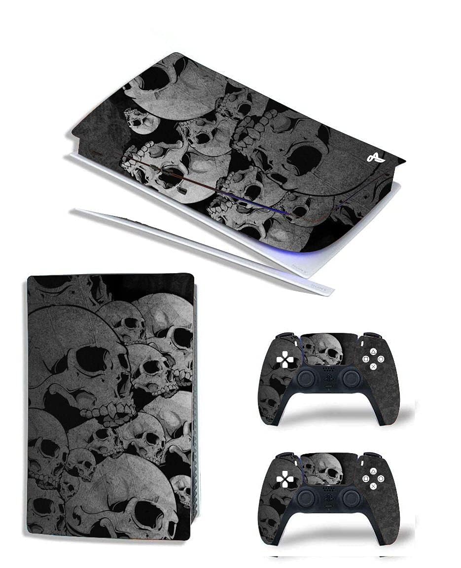 Scul Image UV 3M Vinyl Sticker Decals for PlayStation 5 Disk Version Console and Two Dual Sense 5 Sticker Skins Black PS5 Skin Console and Controller Design [Video Game]