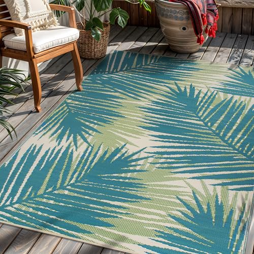 Rugshop Tropical Floral Reversible Crease-Free Waterproof Premium Recycled Plastic Outdoor