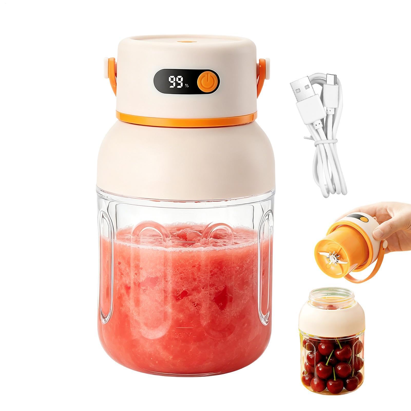 Mini frullatore portatile | 1000 Ml Spremiagrumi Elettrico Ricaricabile USB - Frullatore per Succhi Senza Fili,Adatto per viaggio, casa, cucina, ristorante, appartamento, dormitorio, ufficio e campegg