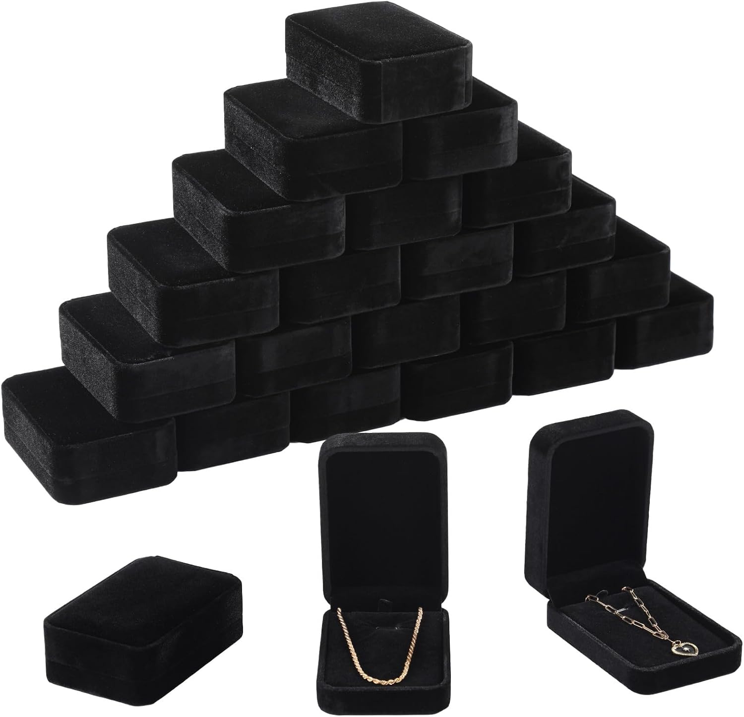24 PCS Velvet Necklace Pendant Boxes, Removable Insert Jewelry Display Case with Silent Opening, Black Jewelry Storage Holder for Rings Earrings Necklaces, Anniversary Present