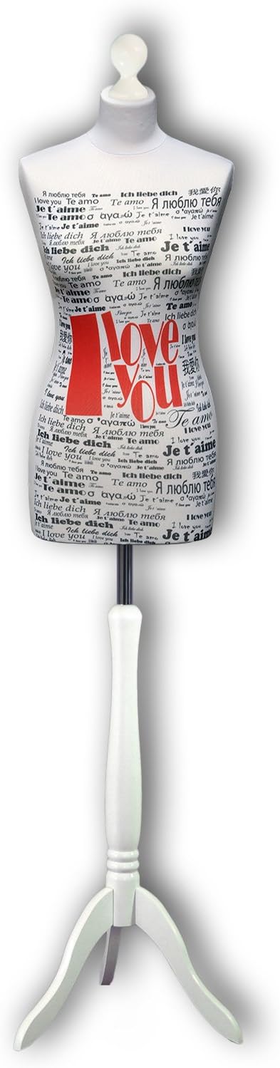 DEUBL 'EMMA' professional female tailors dummy, Size M (UK 12-14 / EU 36-38), cover: 38, ladies dressmakers dummy with three-leg wooden stand, white lacquered, height-adjustable torso made of EPS foam incl. elastic jersey cover for under cushioning