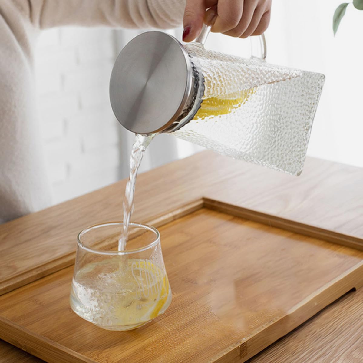 Jarra y Diseño con Tapa para con Capacidad de 1.8l para Agua Fría de Vidrio y Adecuado Hogar y Cocina Moderna Hogar Cocina Moderna