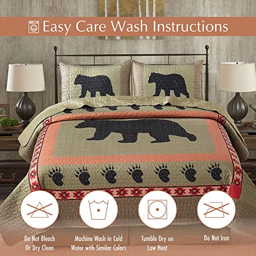 Virah Bella 3 Piece Full/Queen Cabin Quilt Bedding Set - Bear And Paw - Rustic Country Reversible Patchwork Comforter Set With Decorative Pillow Shams #TOP4