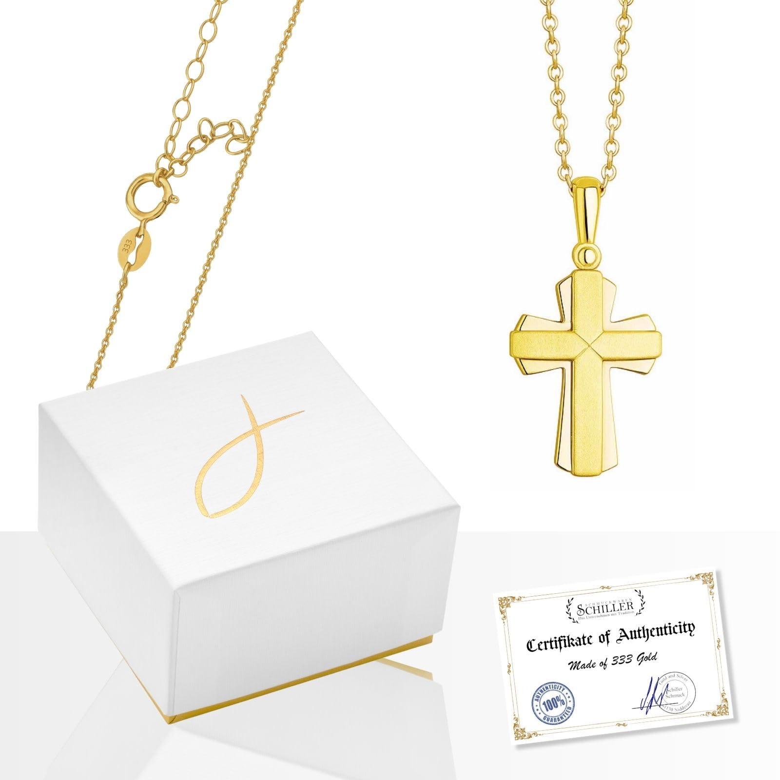Collar Clásico De Oro 333 Con Colgante En Forma De Cruz Para Niños