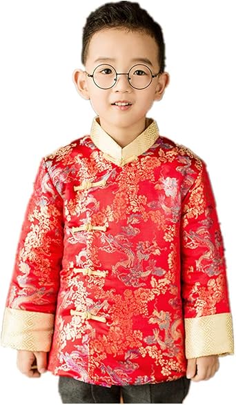 Chinese Traditional Children Coat Dragon Boy Greatcoat Jacket Outfits Spring Festival L8 Red