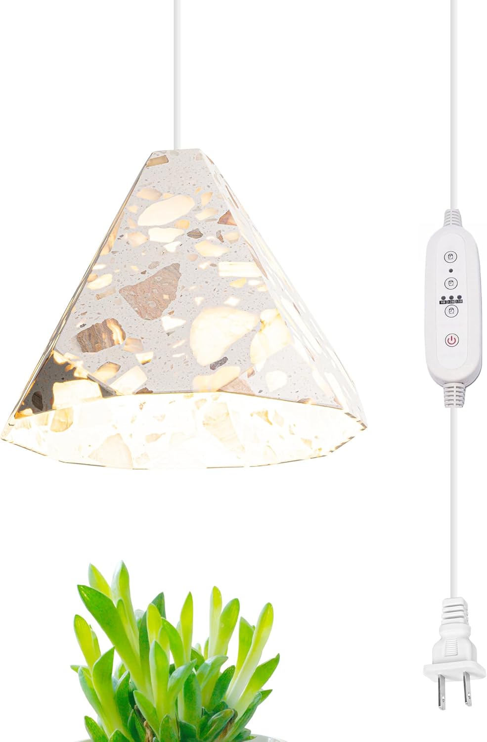 Swag Hanging 24 Hours AUTO Plug-in Timer Cord Pendant Light, Natural Stones Shade E26 Socket Taper for Indoor Plant Growing Spot Light House No Wiring Needed Portable Customizable