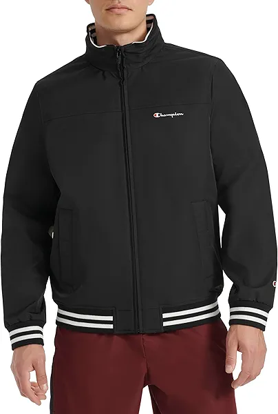 Champion Mens Water Resistant Varsity Bomber Jacket With Flex Stand Collar