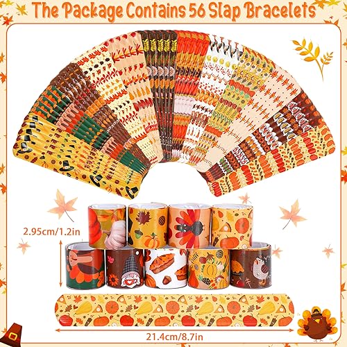 Image of JUNEBRUSHS 56Pcs Fall Thanksgiving Slap Bracelets Wristbands Party Favors
