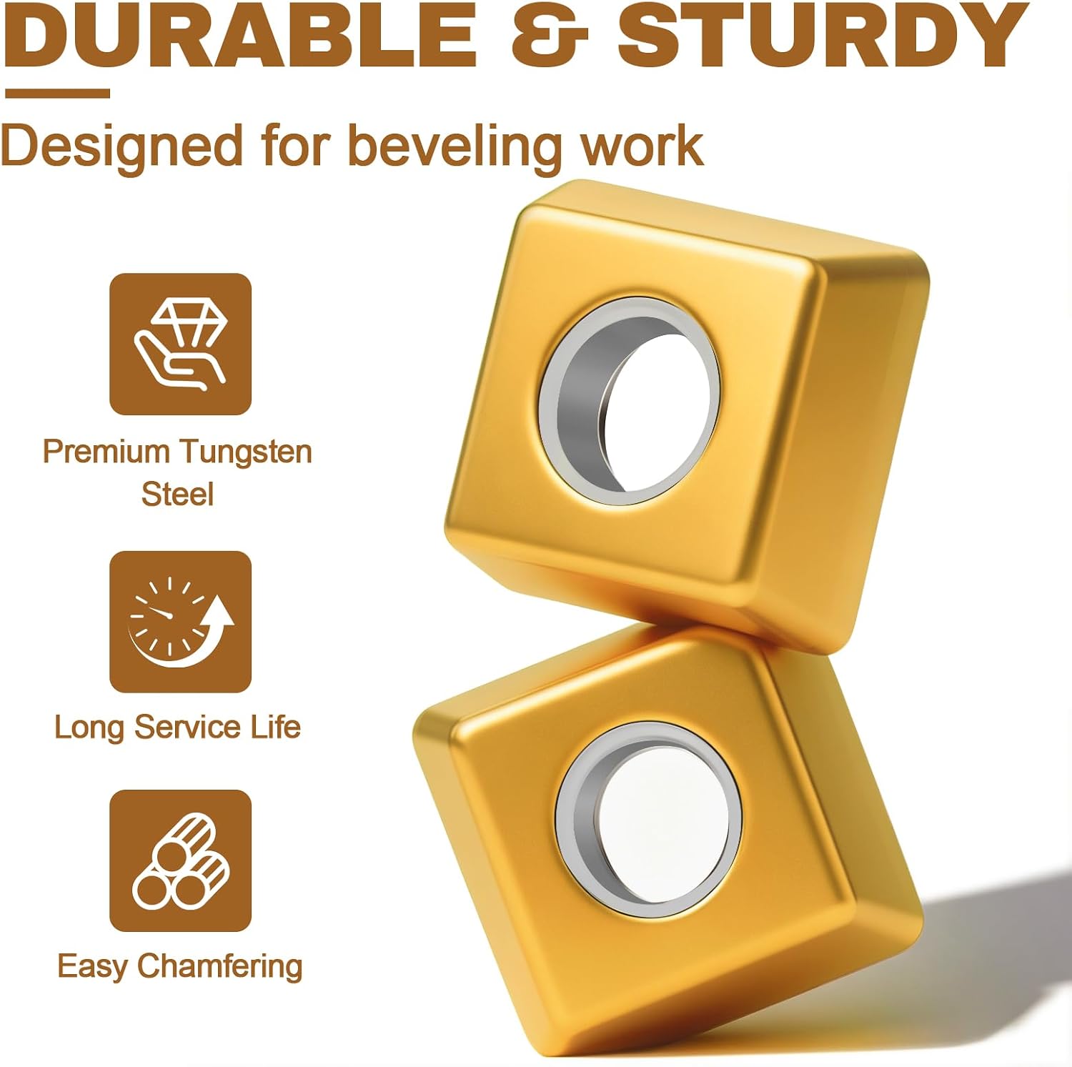 10PCS Carbide Indexable Inserts 623564000 Compatible with Metabo KFM 15-10 F & KFM 16-15 F & KFMPB 15-10 F & PFM17, Beveling Tool Accessories for Chamfering and Weld Preparation, Gold
