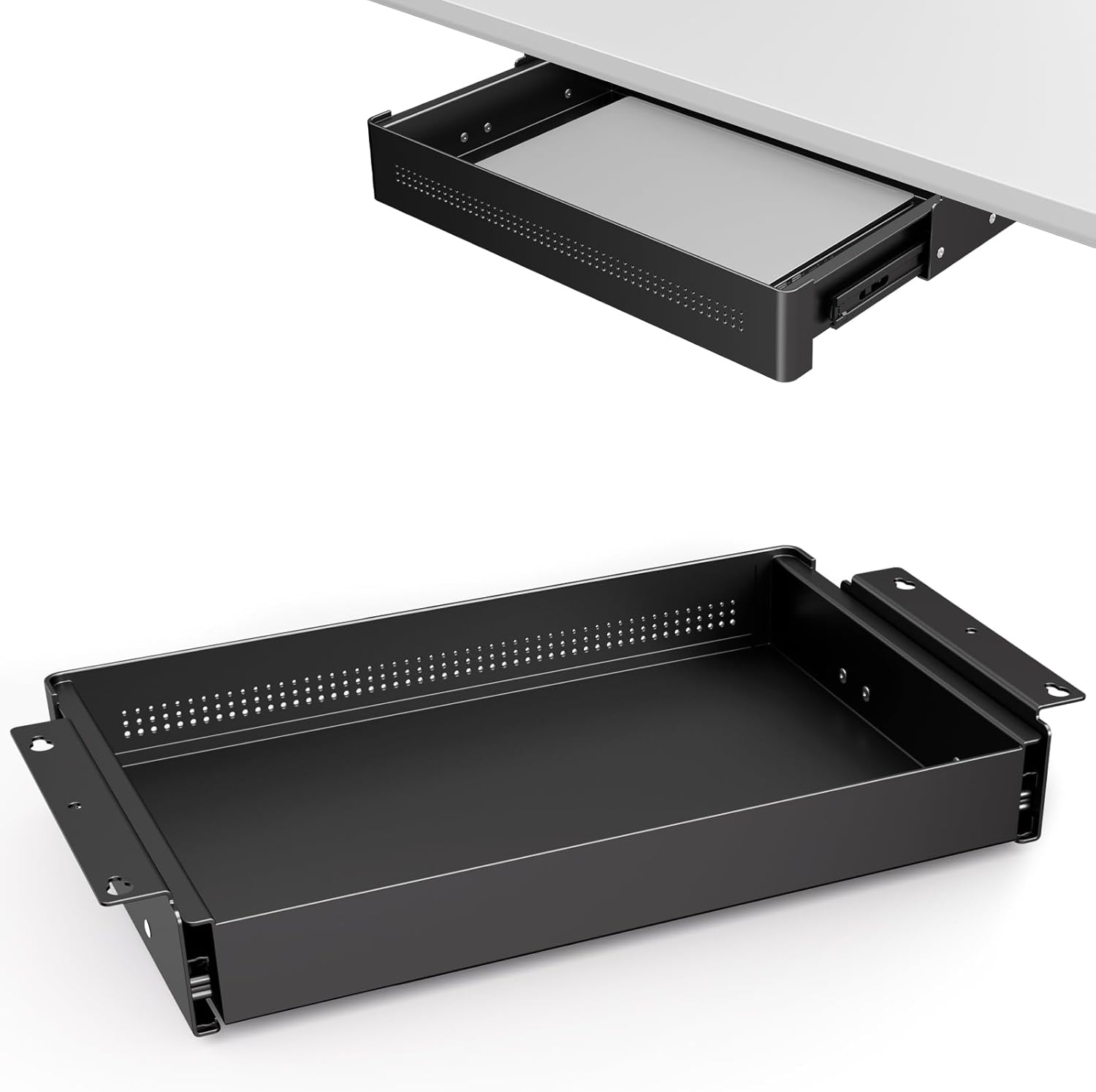 PUTORSEN Under Desk Storage Drawer 15.7" Wide - Smooth Slide Out Organizer for Standing Desk & Home Office,Max Load 17.6 lbs,Quiet Glide, Black