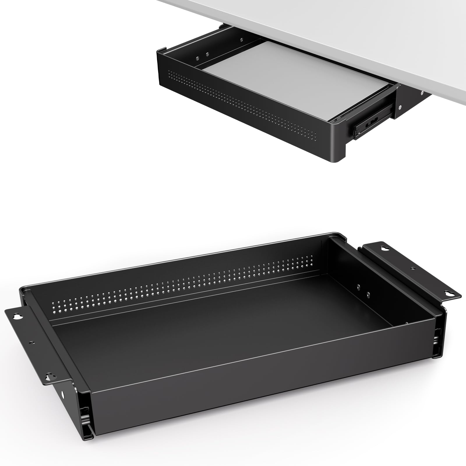 Cajón de almacenamiento bajo escritorio 40 cm de ancho – Organizador deslizante suave para escritorio regulable y oficina en casa, carga máx. 8 kg, deslizamiento silencioso, negro