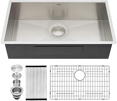 Kichae Undermount Stainless Steel Sink 33"x 19" 18 Gauge Kitchen Sink Single Bowl 9" Deep Basin