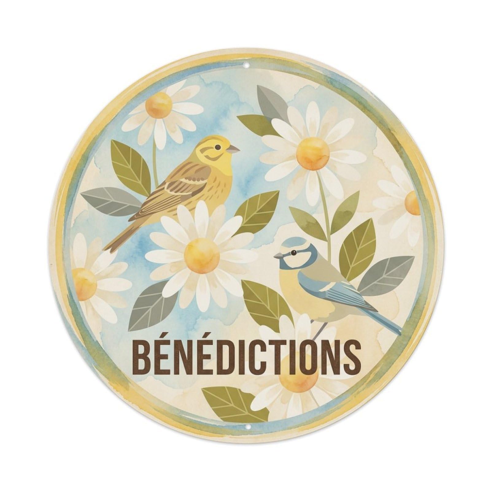 Daisy Benedictions Watercolor Bird Slogan Metal Tin Sign