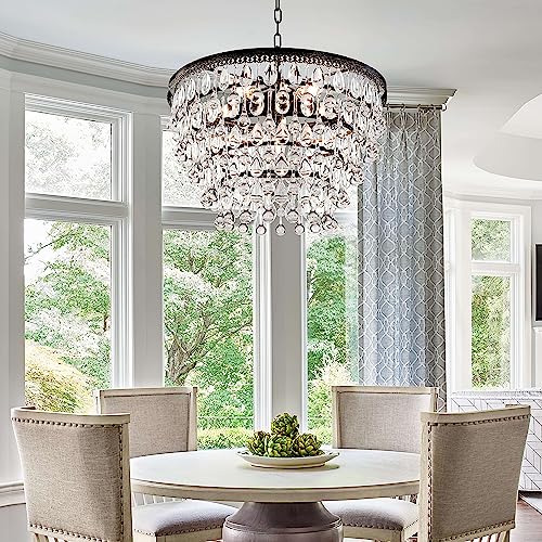 Papaya Antique K9 Crystal Chandelier Lamps, Farmhouse Gold Painted Metal Round Chandeliers Are Very Suitable For Kitchen Island Restaurant, Living Room, Entrance Hall, Bedroom, Dia 20 Inch #TOP5
