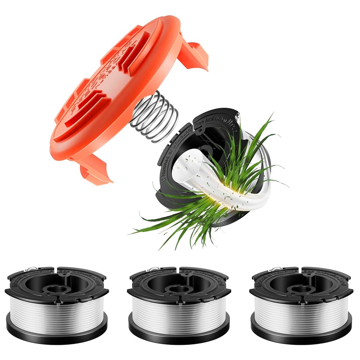 HASTHIP® 4Pcs Grass String Trimmer Wire/Weed Eater String for BLACK+DECKER Replacement, 30Ft Nylon Weed Trimmer Line Spool - BLACK+DECKER Wire/Spool for Grass Cutter Accessories with Spring & Cap