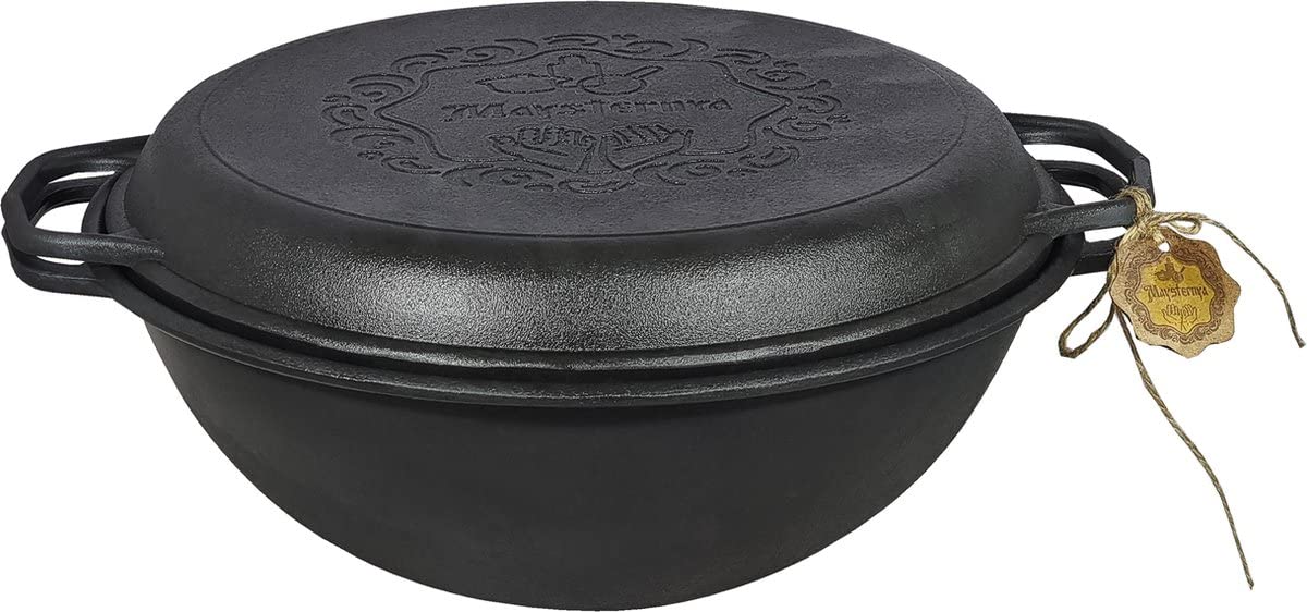Dutch Oven in Ghisa 12 Litri – Pentola per BBQ, Camping e Fuoco – Pentola in Ghisa con Coperchio – Senza PFAS – Nera