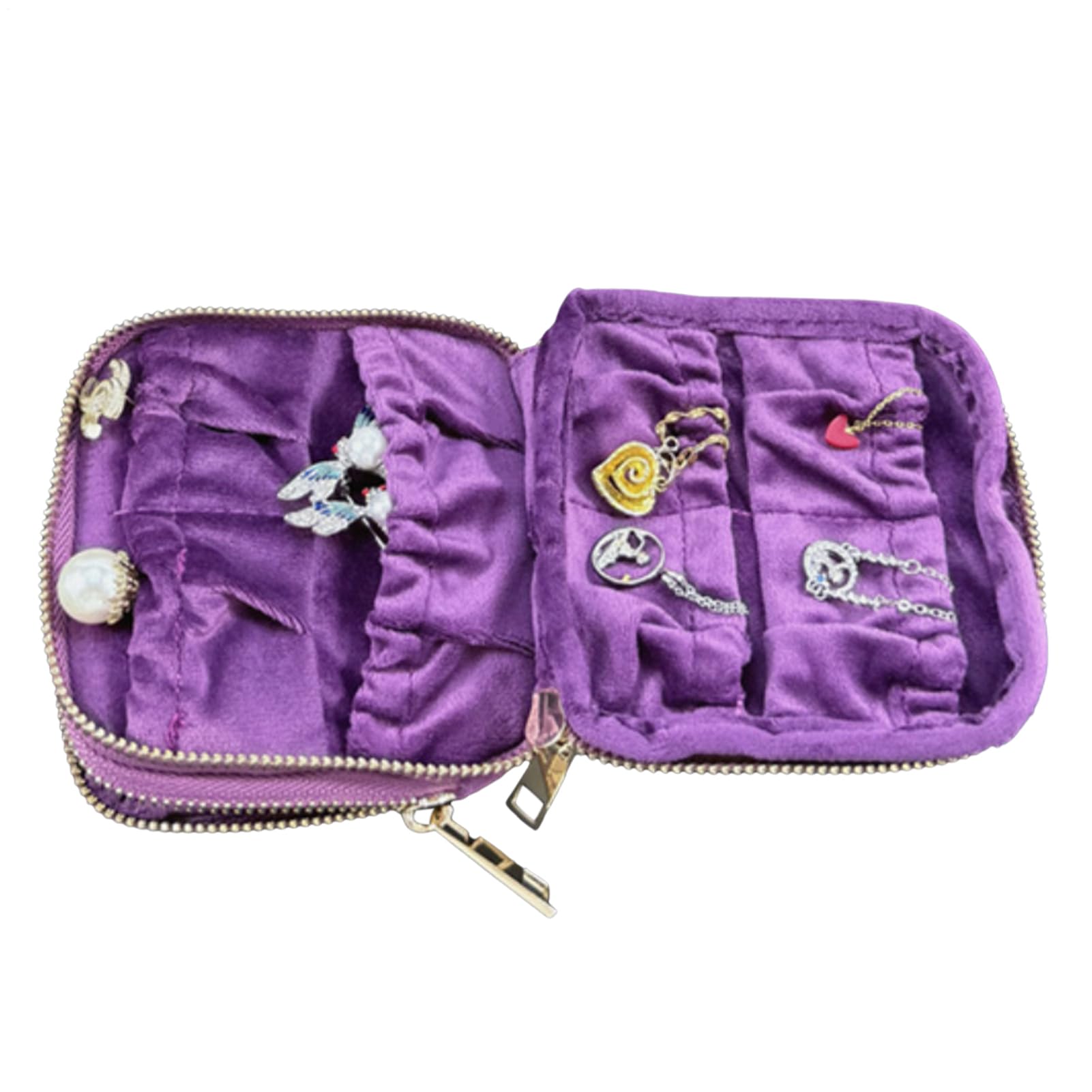 Organizador de joyas de viaje de terciopelo con doble capa y cremallera