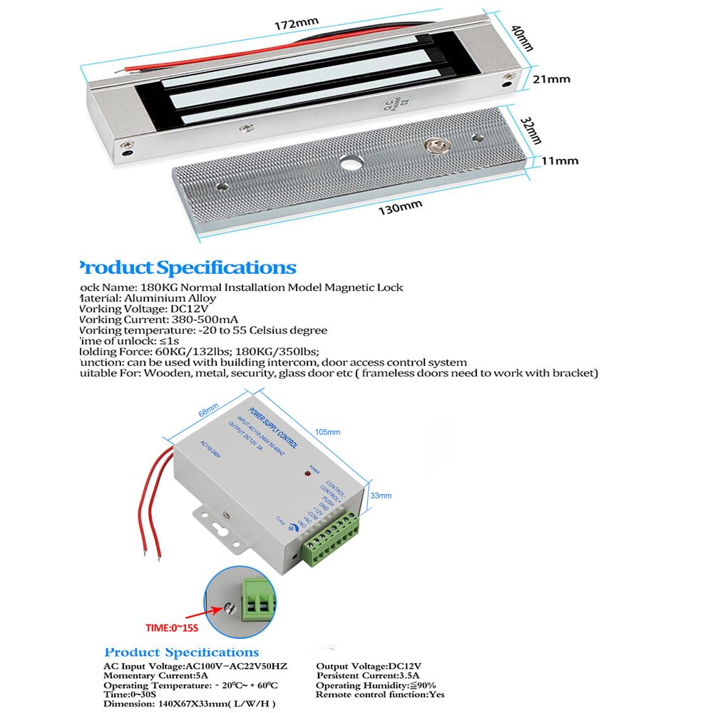 Système d'entrée de Porte avec Clavier de contrôle d'accès étanche, Alimentation DC 12 V, Interrupteur de déverrouillage de Porte, Serrure électrique et Porte-clés RFID 125 kHz