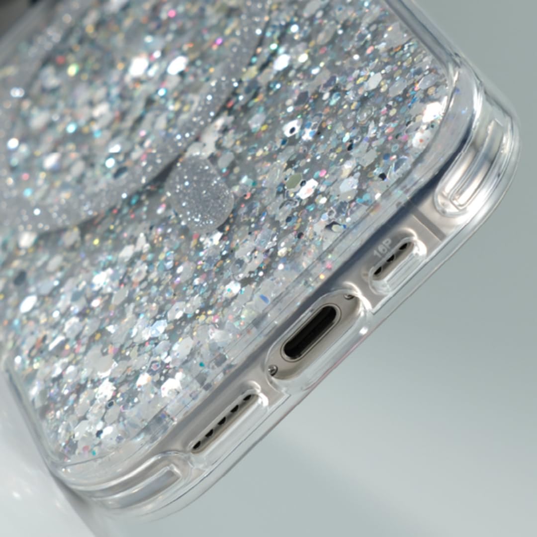 Custodia rigida antiurto con glitter e ricarica wireless per iPhone 14 Pro Max (nera)