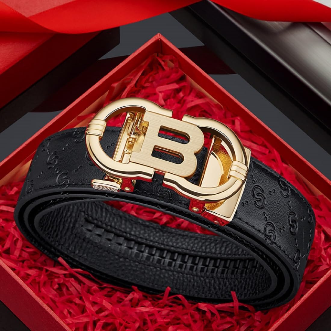 Designer Ratchet Belt for Men Leather Casual Fashion Sliding Removable Dress Adjustable Automatic Buckle image 3