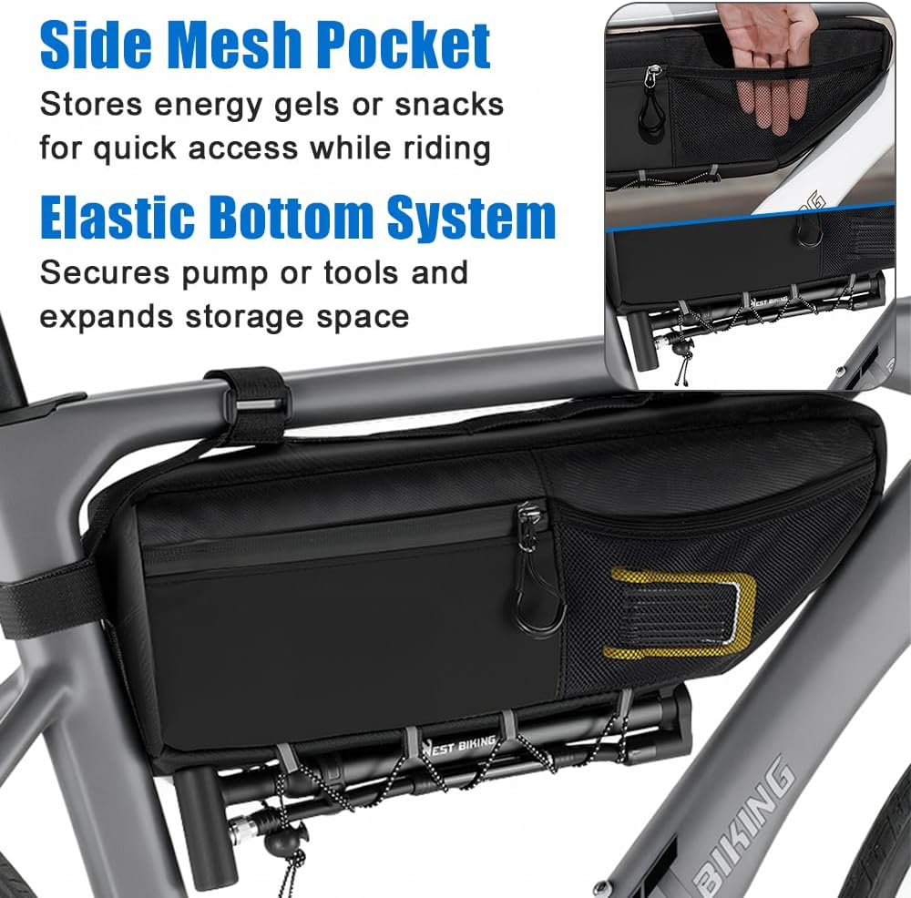 Top Tube Bike Bag - 2.6L Bike Frame Bag with Water Resistant Zipper, Large Capacity Bicycle Bag, Durable Cycling Bag for Mountain Road Bikes, Anti Scratch Bike Top Tube Bag with Side Pockets