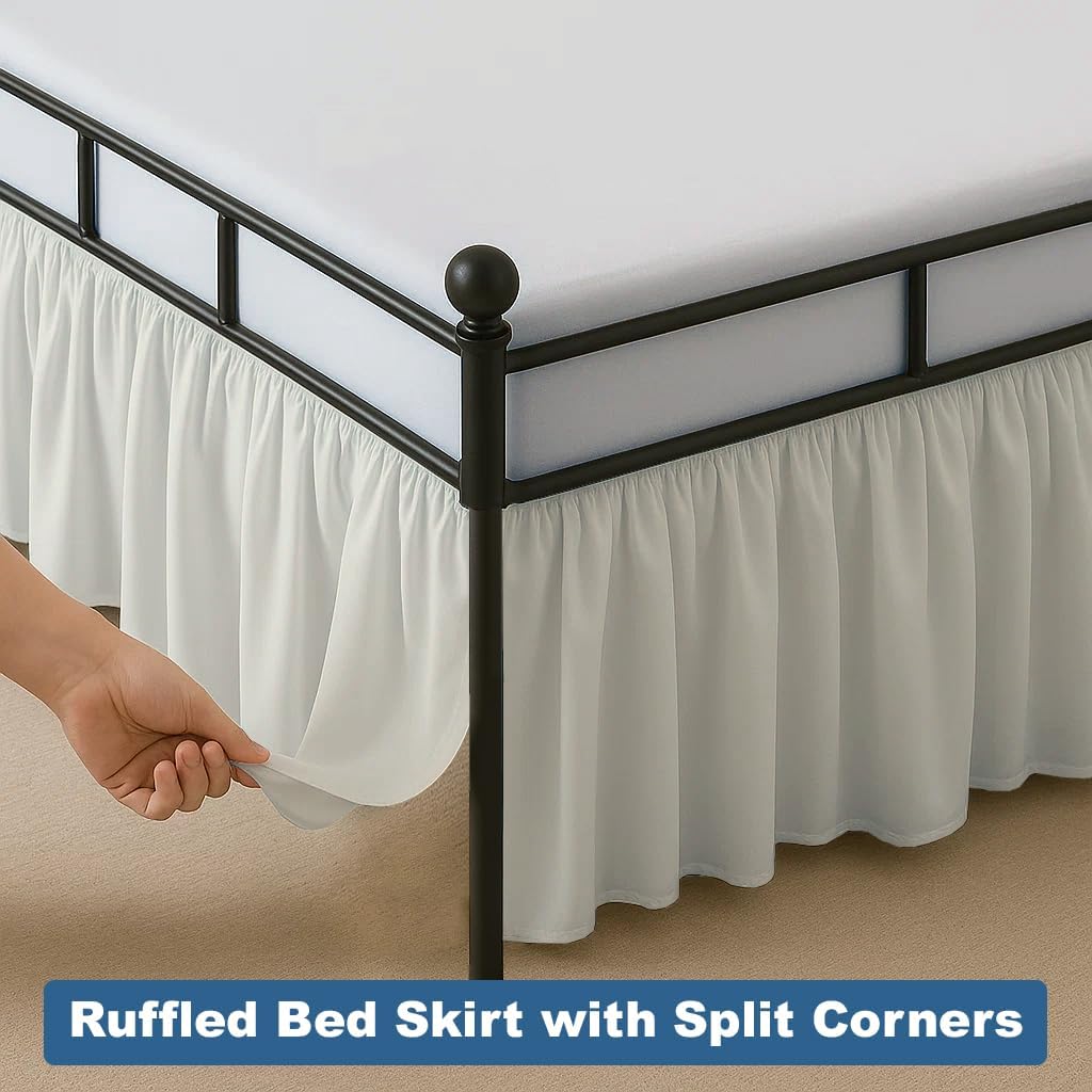 Ruffled Bed Skirt Split Corners with Platform, Tailored Fit Hotel Quality Wrinkle Free Ultra-Soft Microfiber Dust Ruffle, Upto 16 Inch Drop, Full, Ivory